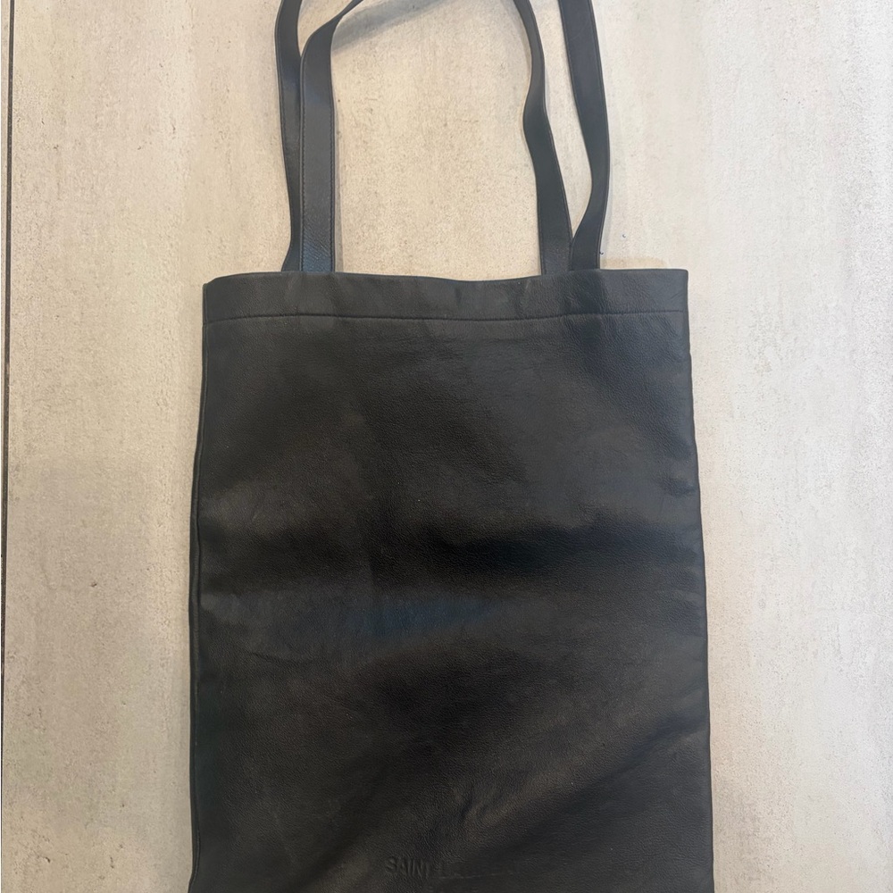 Classic Black Leather Unisex Tote Bag
